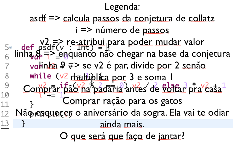 Código trivial não legível com legenda